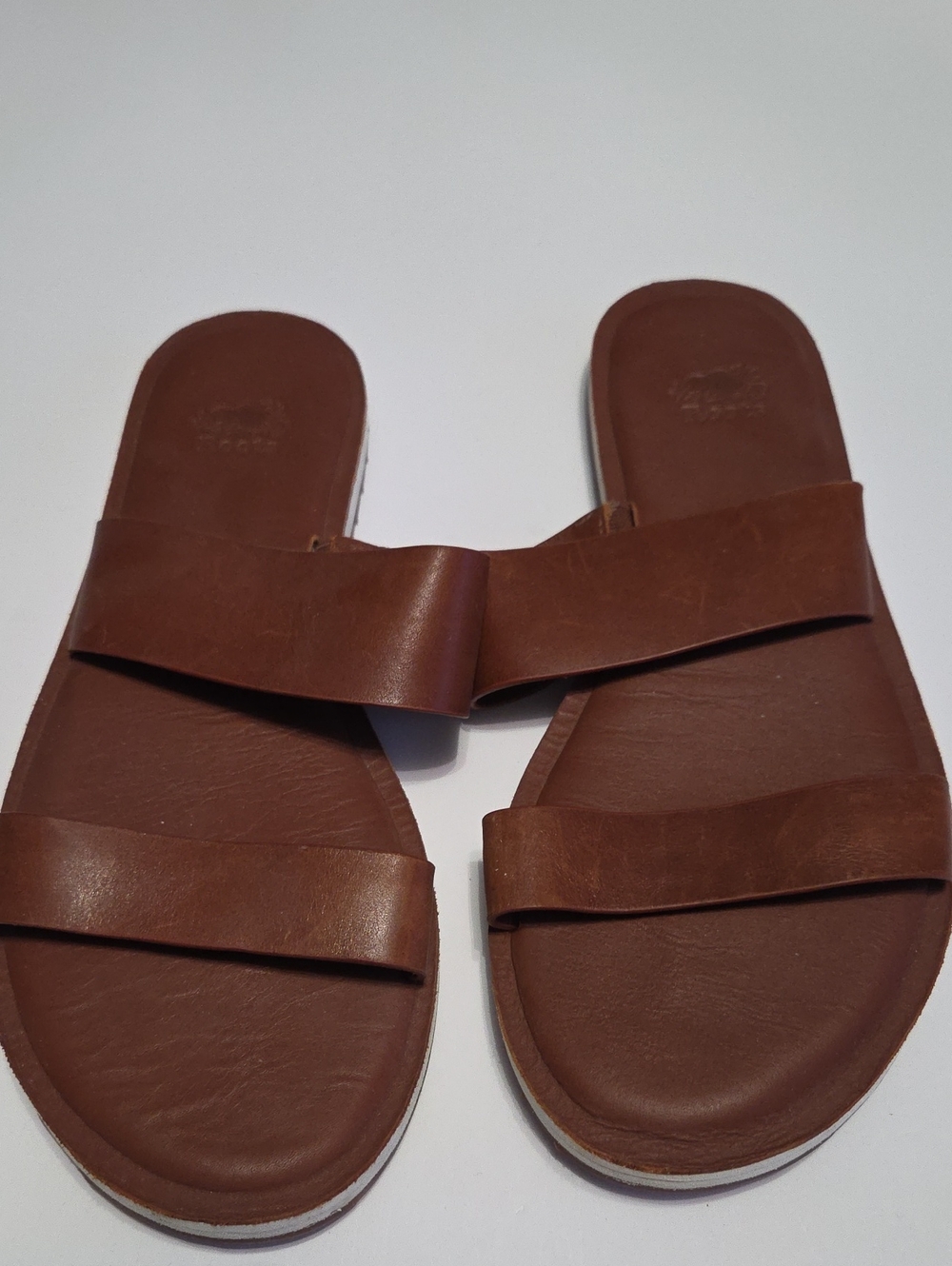 Roots Canada Brown Leather Double-Band Slide Sandals